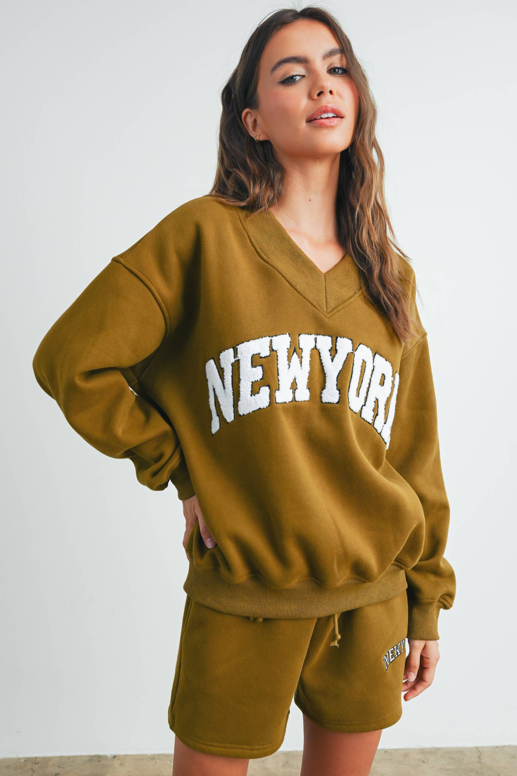New York V-Neck Sweatshirt Fitkitty Culture Athleisure Wear, Yoga Wear & Women's Clothing