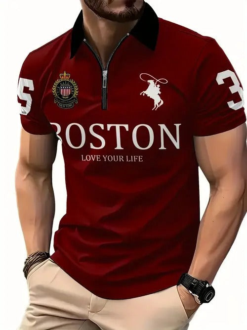 Men's 3D Digital Print Zip-Up Polo Shirt Wear for Art Thou