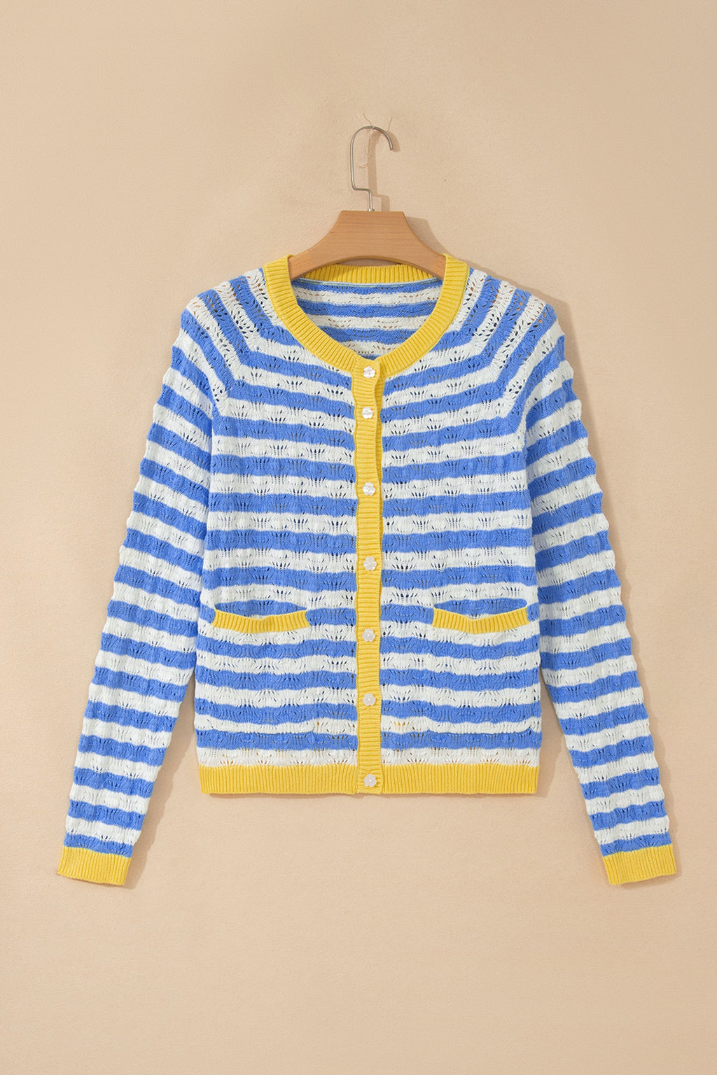 Stripe Colorblock Button Front Knit Cardigan Pretty Bash