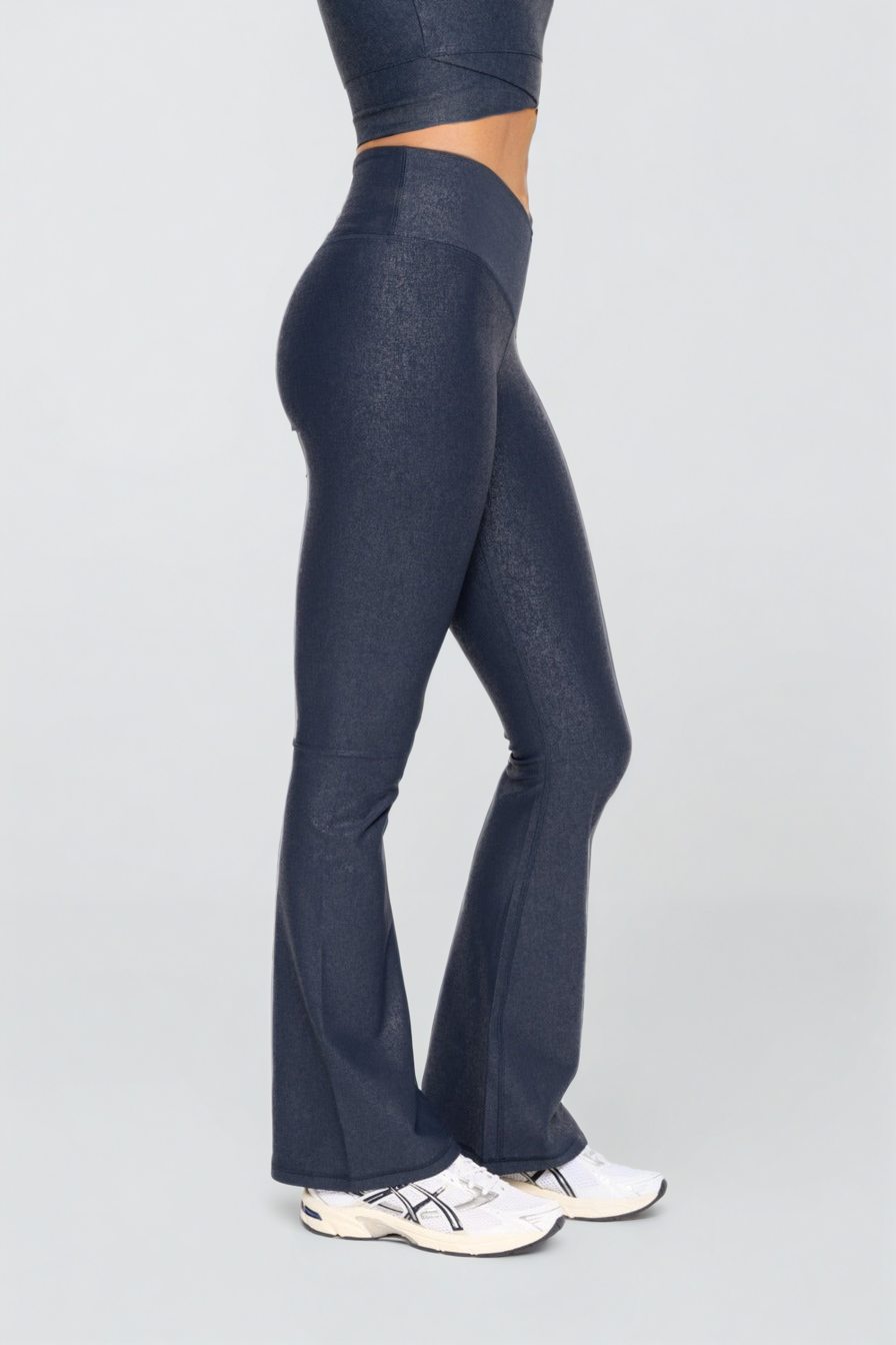 Luxe Edge Leather-Look Crossover Flare Leggings Fitkitty Culture Athleisure Wear, Yoga Wear & Women's Clothing