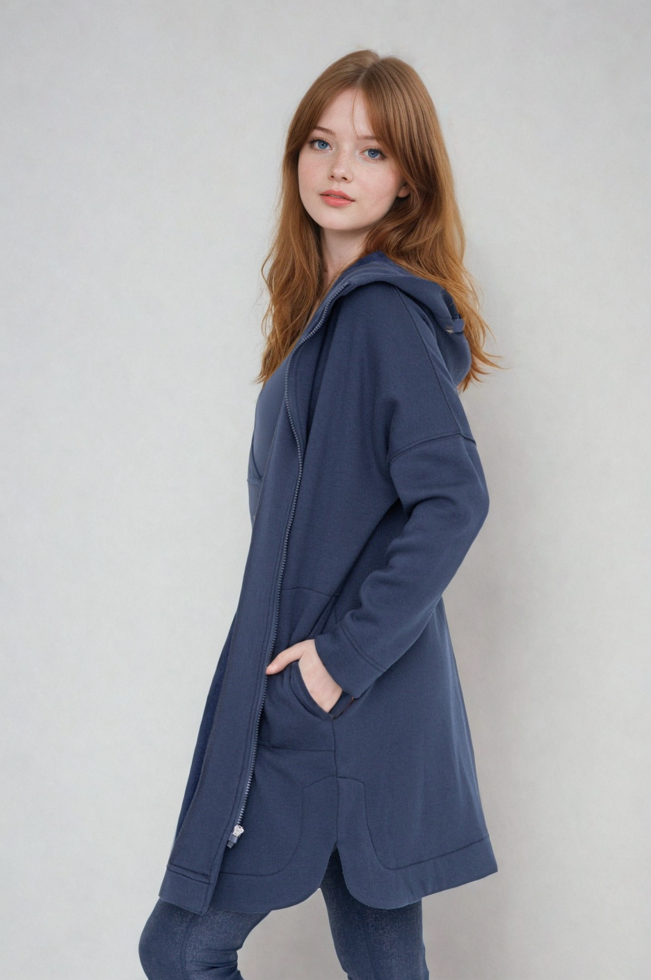 Cozy Comfort  Zip Up Hoodie Jacket  Teal Navy Fitkitty Culture Athleisure Wear, Yoga Wear & Women's Clothing