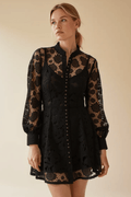 Liane Long Sleeve Mini Lace Dress (Black) Akalia