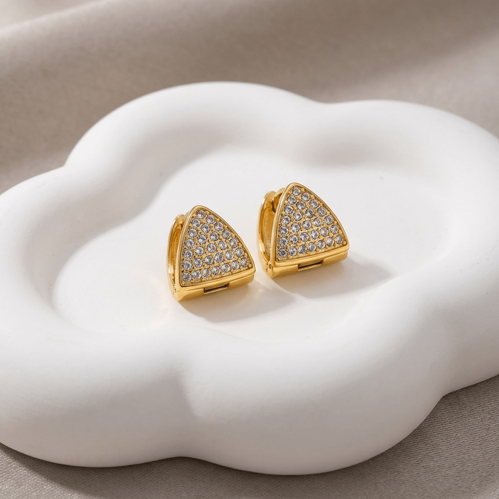 Luna Waterproof Dainty Triangle Zircon Pave Stud Akalia