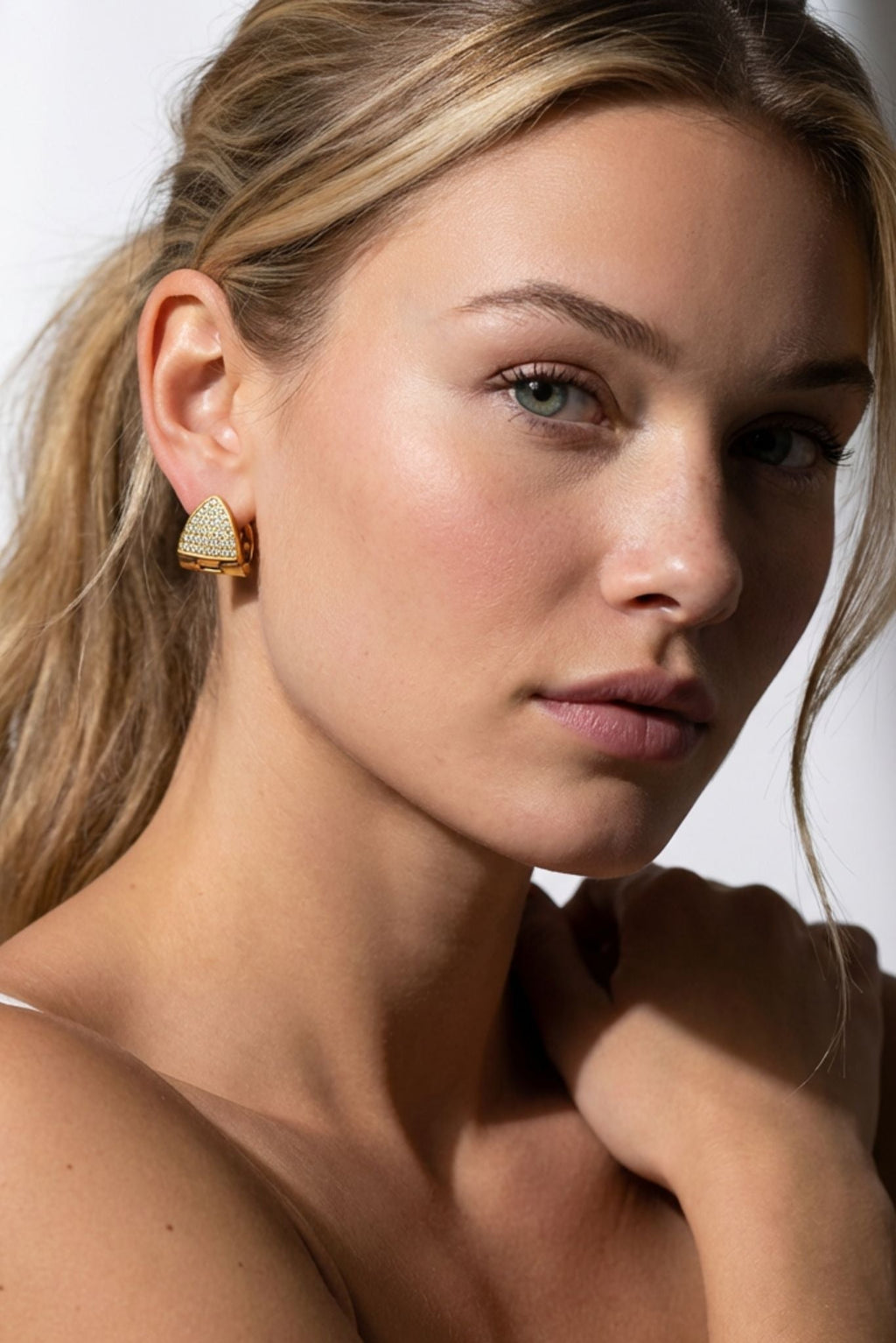 Luna Waterproof Dainty Triangle Zircon Pave Stud Akalia