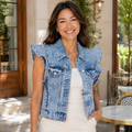 Ruffle-Shoulder Denim Vest Fitkitty Culture Athleisure Wear, Yoga Wear & Women's Clothing