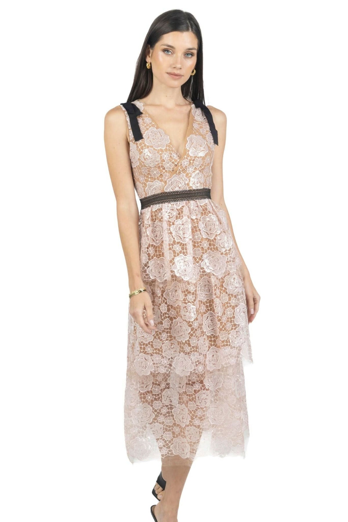 Natalia Pink Sequined Guipure Lace Dress Akalia