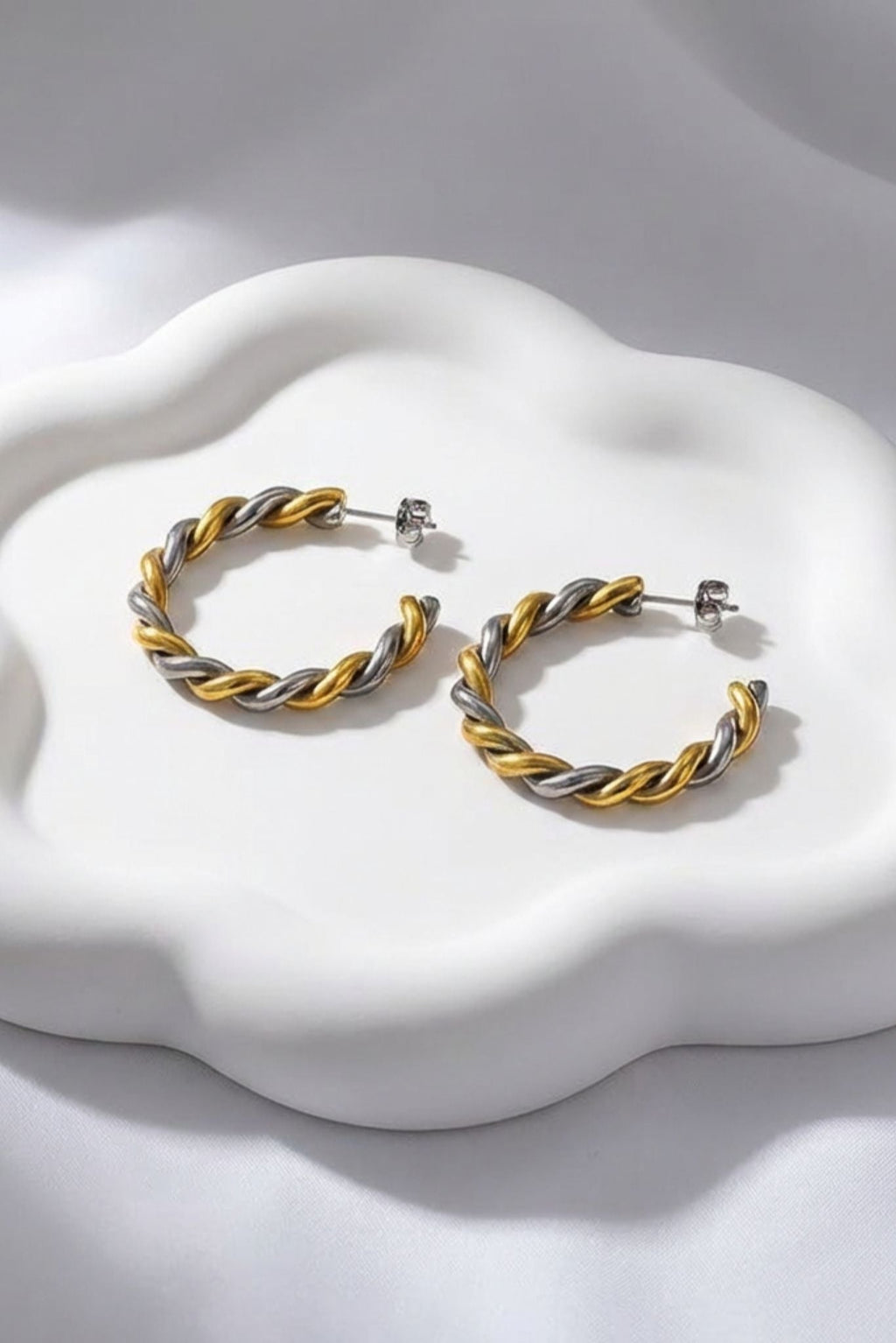 Paloma Waterproof Two-Tone Chunky Rope Hoop Earring Akalia