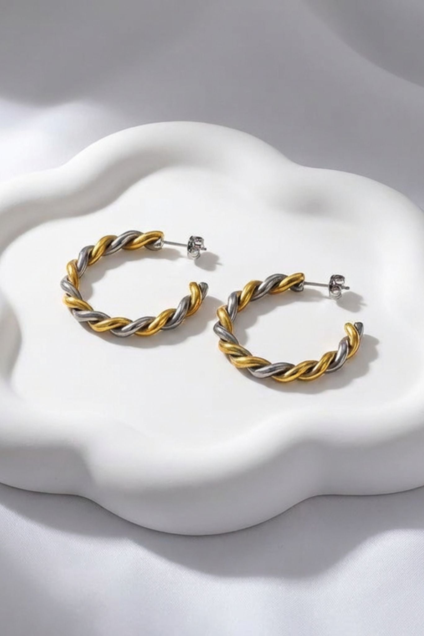 Paloma Waterproof Two-Tone Chunky Rope Hoop Earring Akalia
