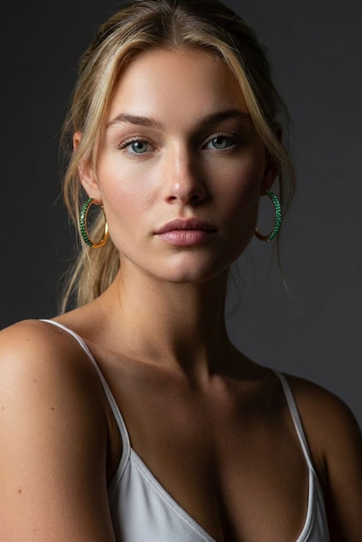Paloma Waterproof Two-Tone Emerald Chunky Rope Hoop Earring Akalia