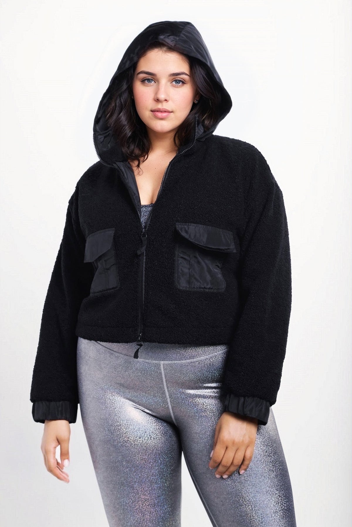 CURVY Sherpa Dreams Cropped Hooded Jacket Fitkitty Culture Athleisure Wear, Yoga Wear & Women's Clothing