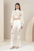 Rebecca Guipure Lace Top & Pant Set In White Akalia