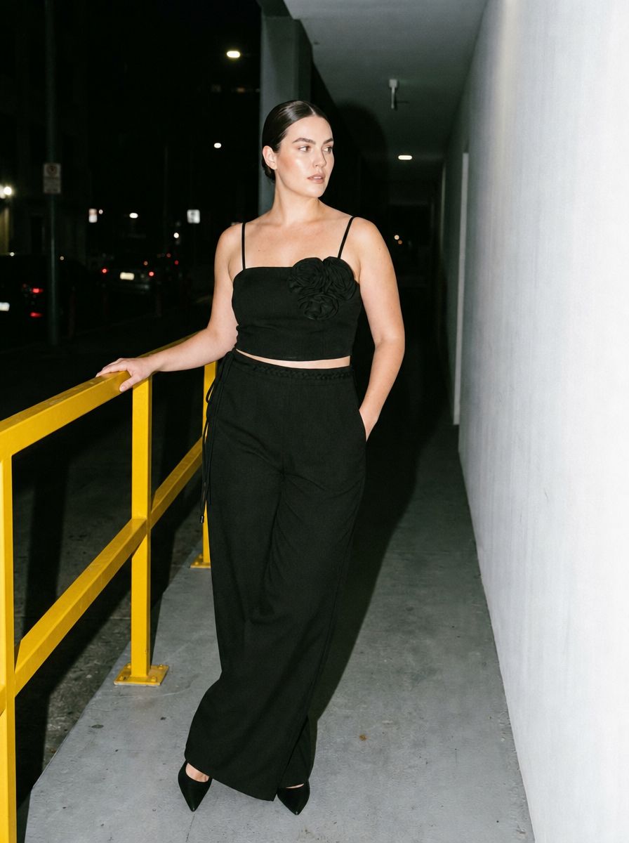 Rosalia Pants and Top Set in Black Akalia