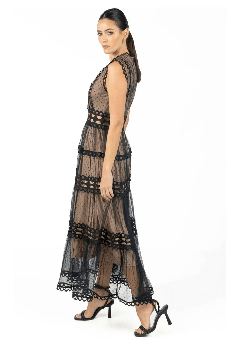 Serena Black Lace Maxi Dress Akalia