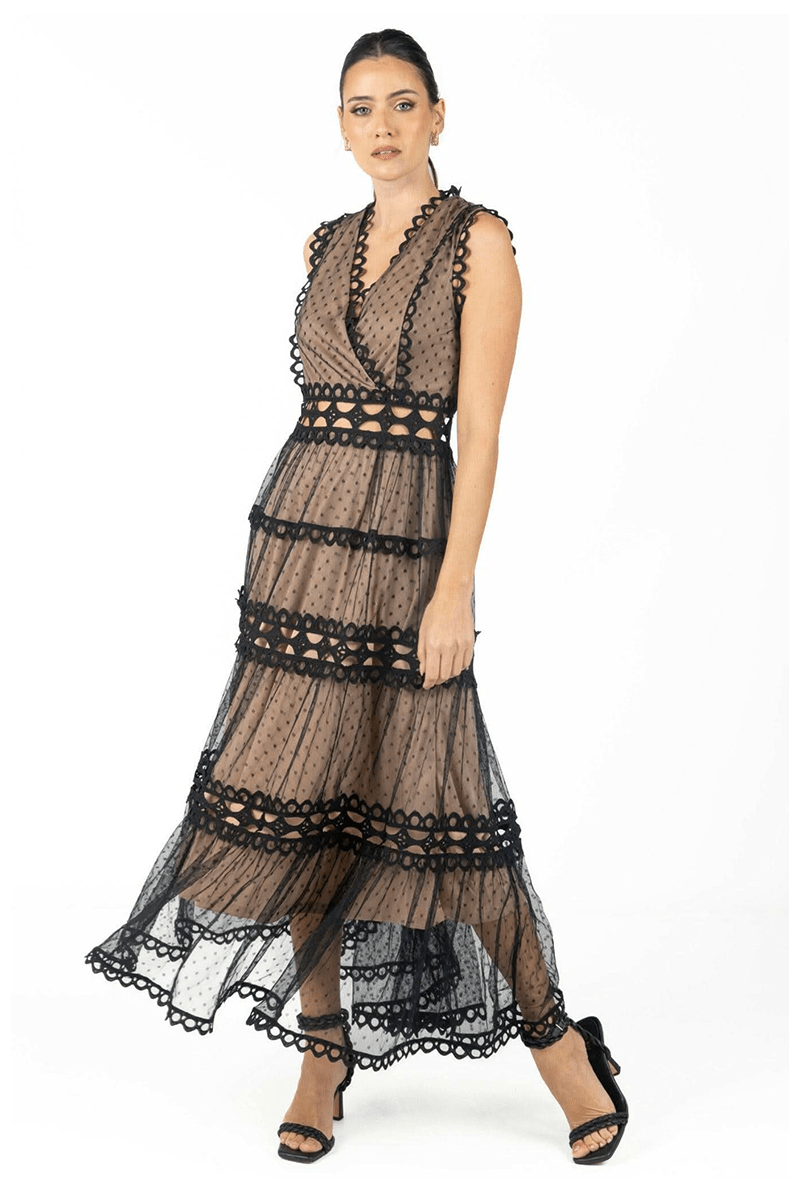 Serena Black Lace Maxi Dress Akalia