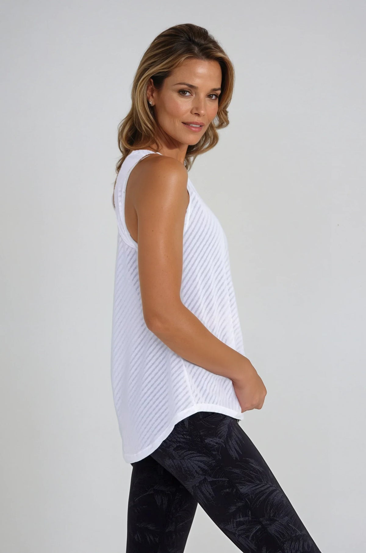 Sheer Striped Mesh Active Tank with Cut-Out Back Fitkitty Culture Athleisure Wear, Yoga Wear & Women's Clothing