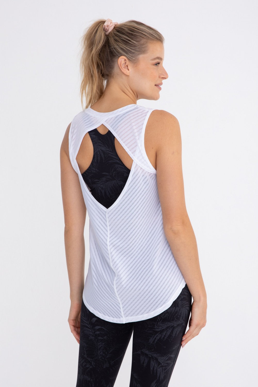 Sheer Striped Mesh Active Tank with Cut-Out Back Fitkitty Culture Athleisure Wear, Yoga Wear & Women's Clothing