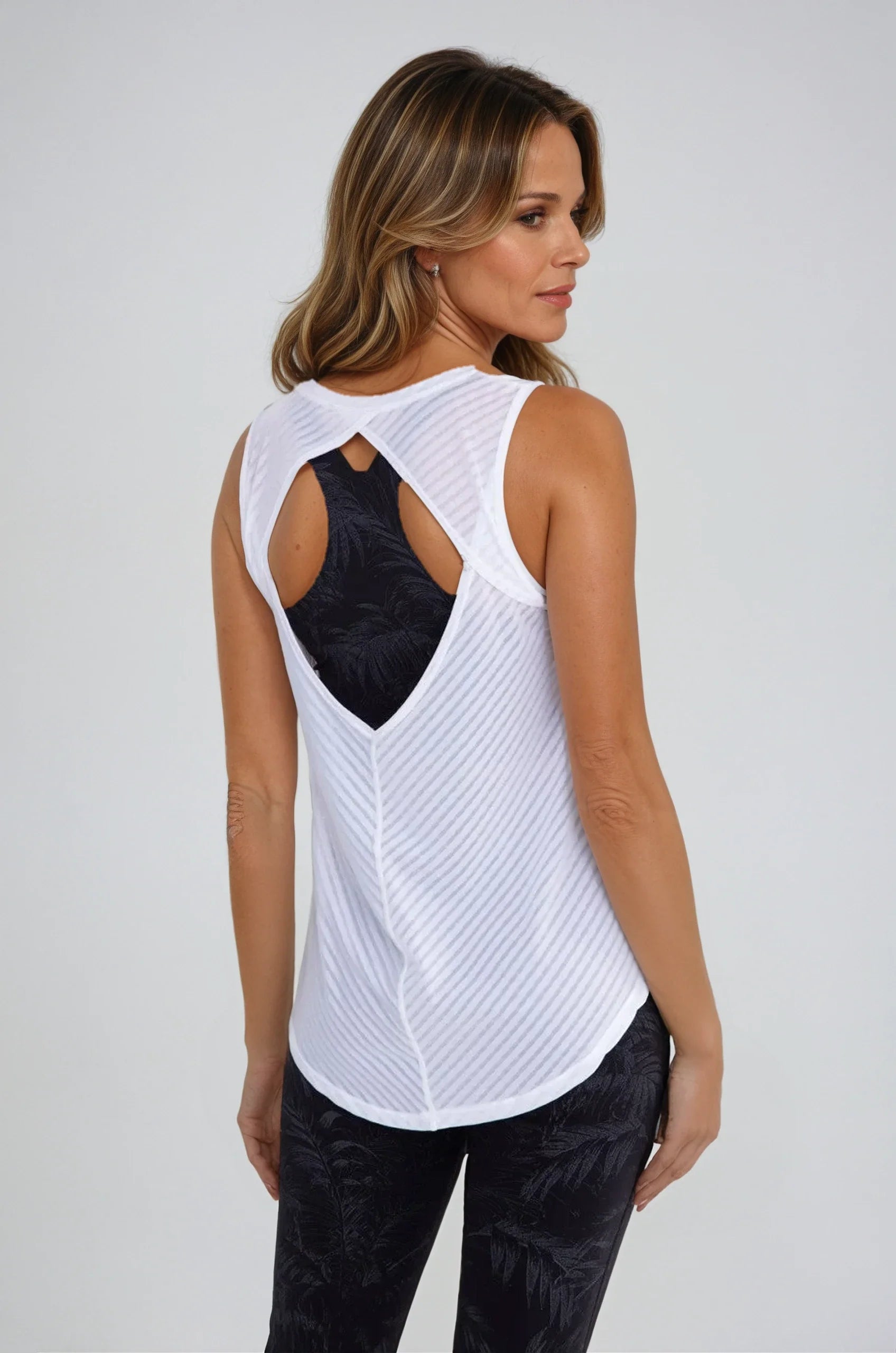 Sheer Striped Mesh Active Tank with Cut-Out Back Fitkitty Culture Athleisure Wear, Yoga Wear & Women's Clothing
