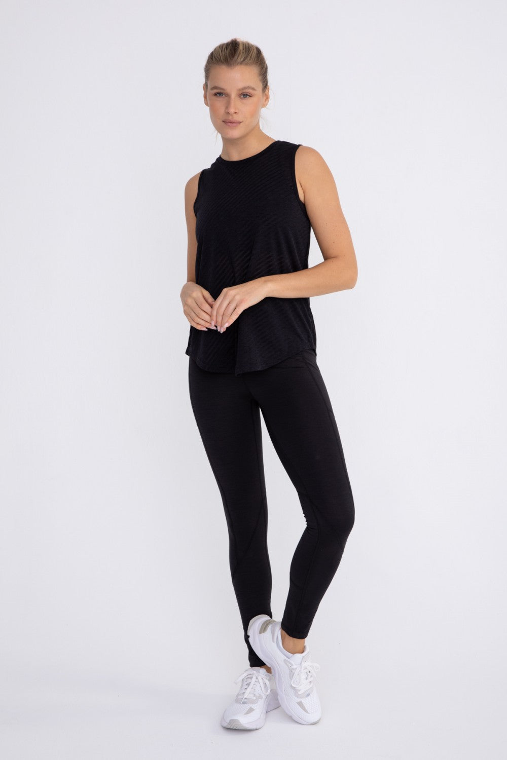 Sheer Striped Mesh Active Tank with Cut-Out Back Fitkitty Culture Athleisure Wear, Yoga Wear & Women's Clothing