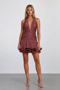 The Lumiere Metallic Pleated Mini Dress Akalia