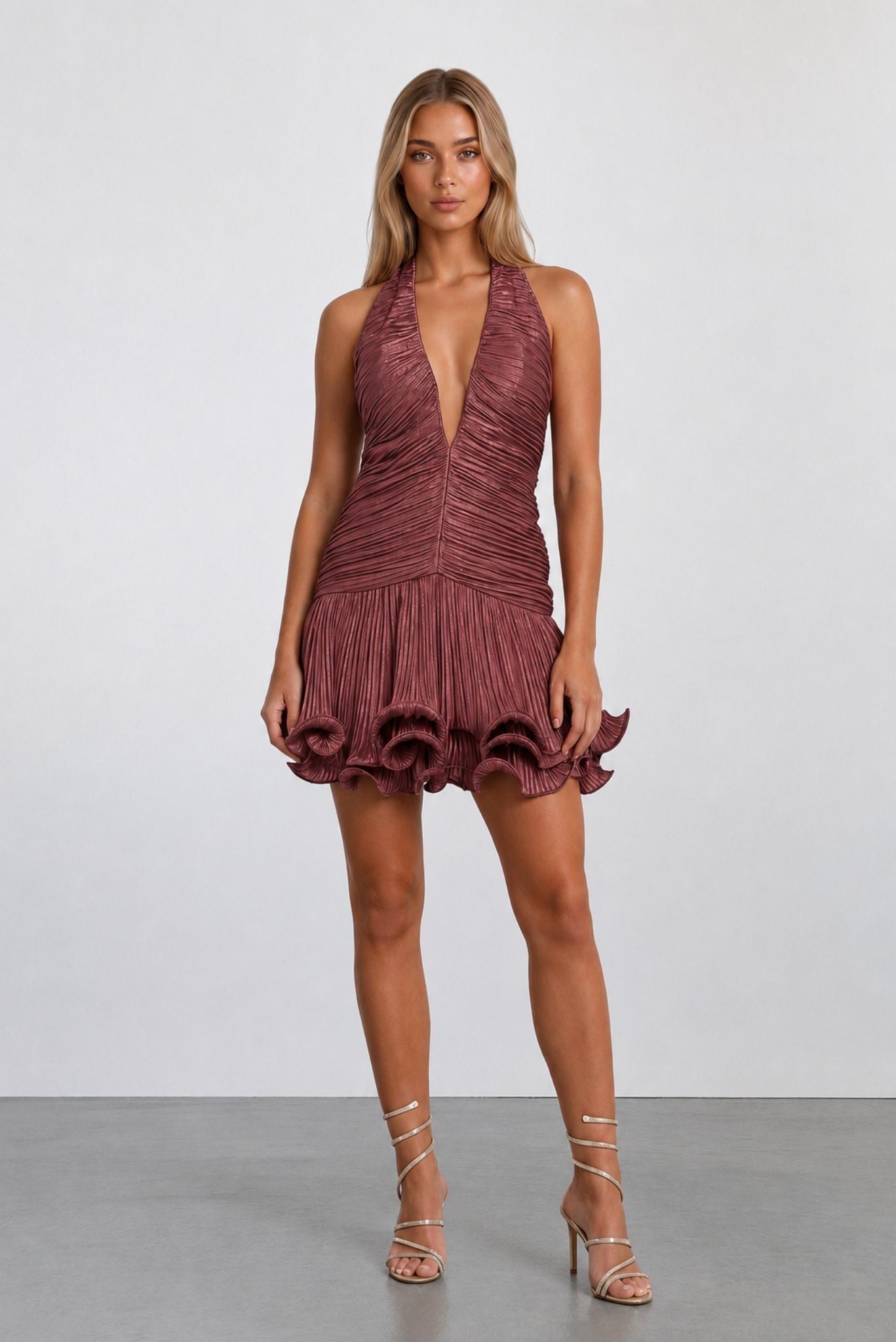 The Lumiere Metallic Pleated Mini Dress Akalia