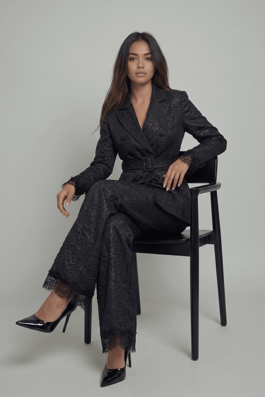 The Maison Jacquard Lace-Trim Trousers Akalia