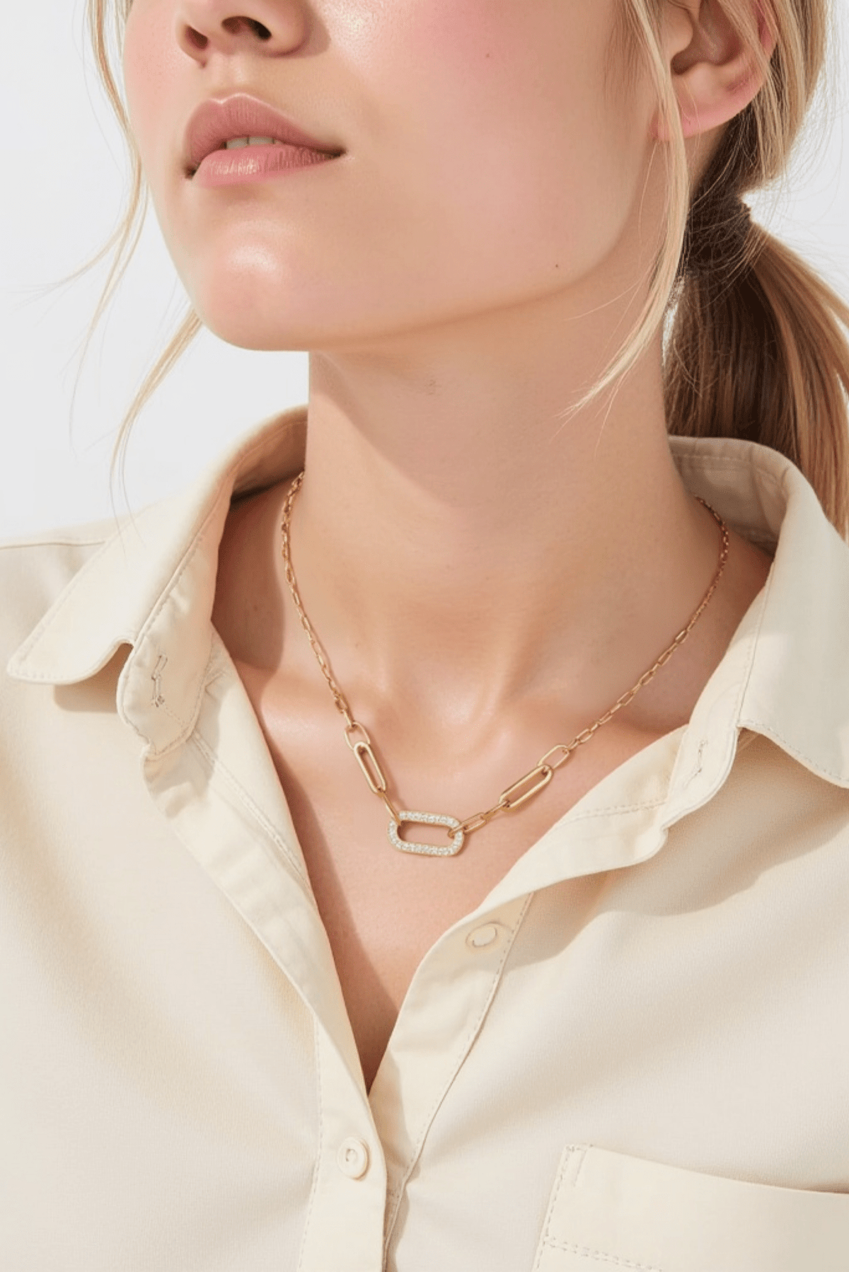 Waterproof 18K Gold and Diamond Maillon Link Necklace Akalia