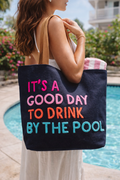 Poolside Bliss Woven Cotton Tote - Navy Fitkitty Culture Athleisure Wear, Yoga Wear & Women's Clothing